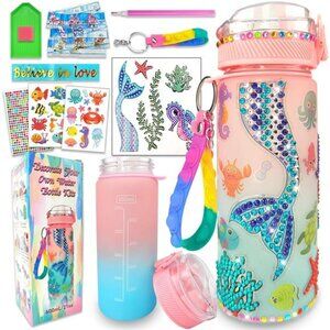 Kids Mermaid Diamond‎ Themed Decorate Your Own Water Bottle Kits for Girls